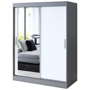 Szafa przesuwna 1 x Lustro 150x200  Sofia , Antracyt mat /  Biały mat