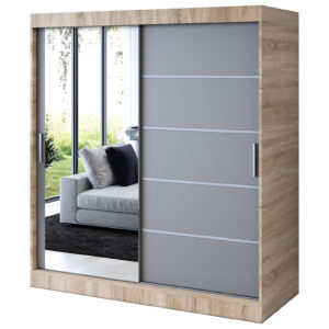 Szafa przesuwna 1 x Lustro 180x200  Ralf , Dąb Sonoma / Antracyt mat