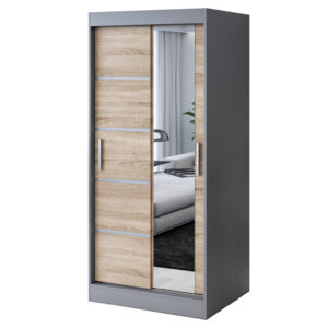 Szafa przesuwna 1x Lustro 90x200 Pepe, Antracyt Mat /  Dąb Sonoma