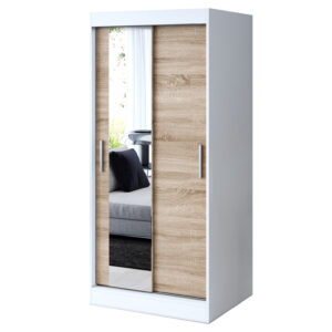 Szafa przesuwna 1x Lustro 90x200 Sofia, Biały mat / Dąb sonoma